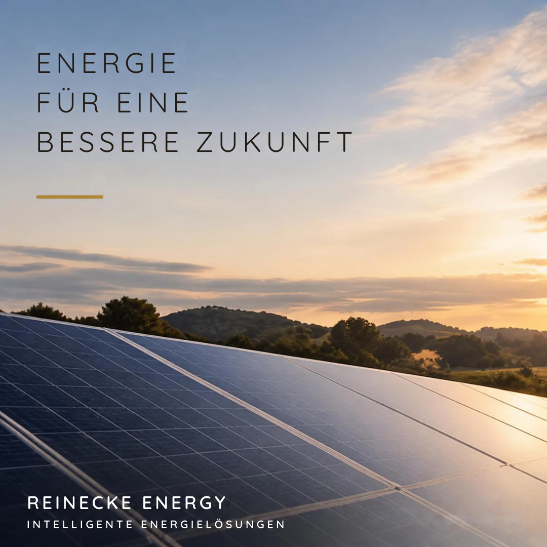 Großflächige Photovoltaikanlage in einer grünen Hügellandschaft bei Sonnenuntergang. Large solar photovoltaic installation surrounded by green hills at sunset.